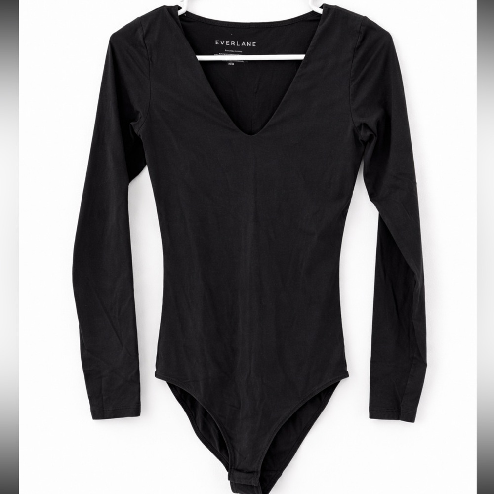 Everlane Black Long Sleeve V-Neck Bodysuit Size Small